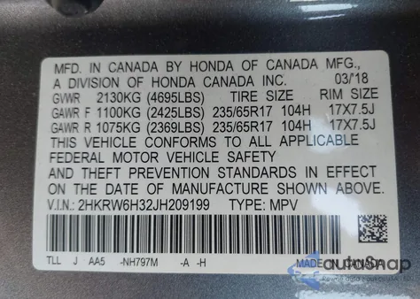 2018 Honda Cr-V Lx from USA, damaged, VIN 2HKRW6H32JH209199
